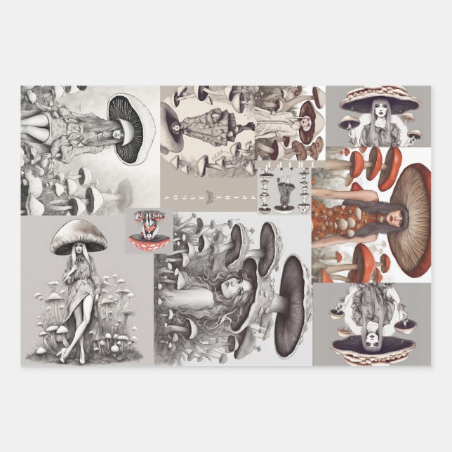 Mushroom Vogue Lady Wrapping Paper Sheets (Front)