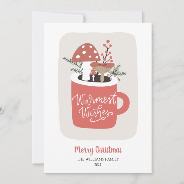 Mushroom Warm Wishes Christmas Holiday Card (Front)