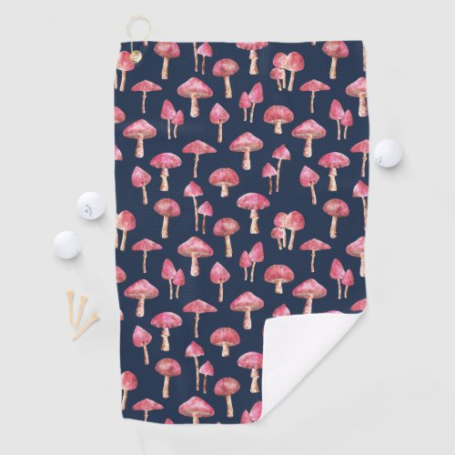 Mushroom Watercolor Pattern Golf Towel