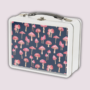 Mushroom Watercolor Pattern Metal Lunch Box