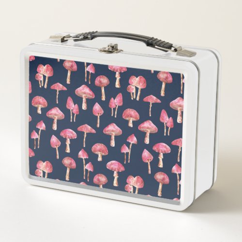 Mushroom Watercolor Pattern Metal Lunch Box