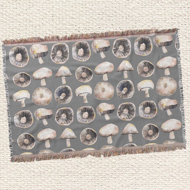 Mushroom Watercolor Throw Blanket (Mushroom watercolor art throw blanket)