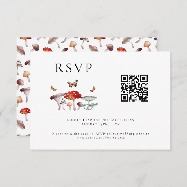 Mushroom Wedding QR Code RSVP Card (Front/Back)