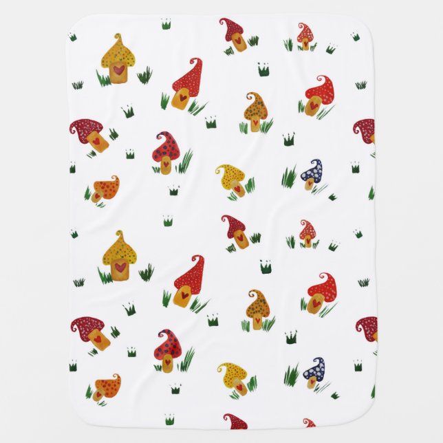 Mushroom Whimsical Drawing Baby Blanket (Front)