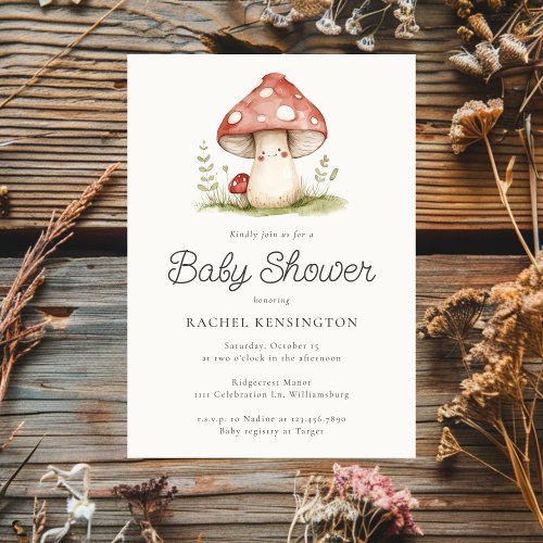 Mushroom Whimsical Gender Neutral Cute Baby Shower Invitation