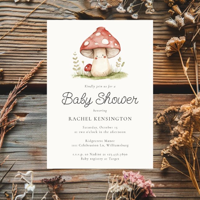 Mushroom Whimsical Gender Neutral Cute Baby Shower Invitation (Creator Uploaded)