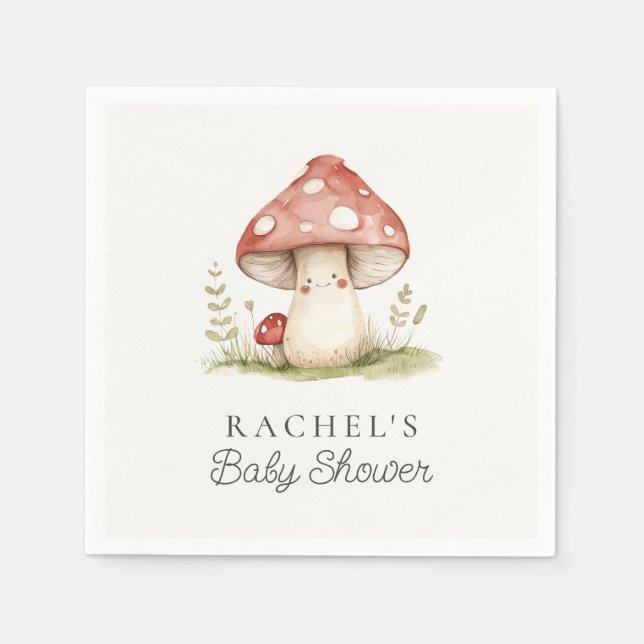 Mushroom Whimsical Gender Neutral Cute Baby Shower Napkins (Front)