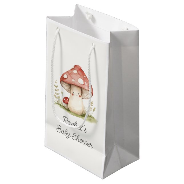 Mushroom Whimsical Gender Neutral Cute Baby Shower Small Gift Bag (Front Angled)