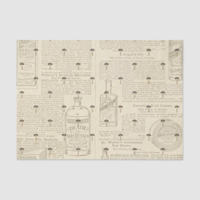 Mushroom with Antique Newspaper decoupage  Tissue Paper (Front)