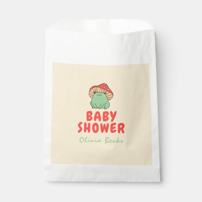 Mushroom with Frog Baby Shower Favor Bag (Front)