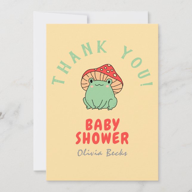 Mushroom with Frog Baby Shower Thank You Card (Front)