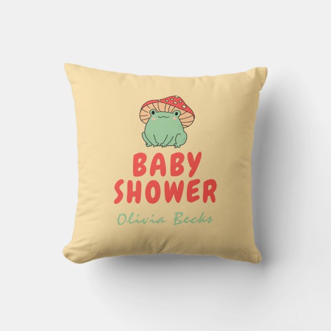 Mushroom with Frog Baby Shower Throw Pillow (Front)