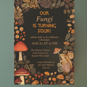 Mushroom Woodland Animal Boys Fourth Birthday Invitation