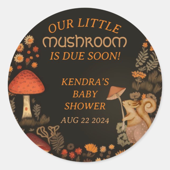 Mushroom Woodland Animal Forest Baby Shower Classic Round Sticker (Front)