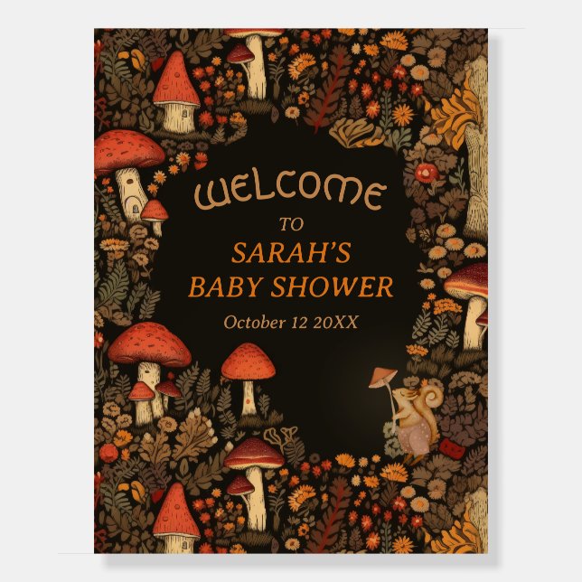 Mushroom Woodland Animal Forest Baby Shower Foam Board (Front)