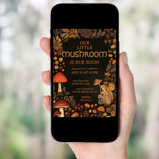 Mushroom Woodland Animal Forest Baby Shower Invitation (Front Digital)