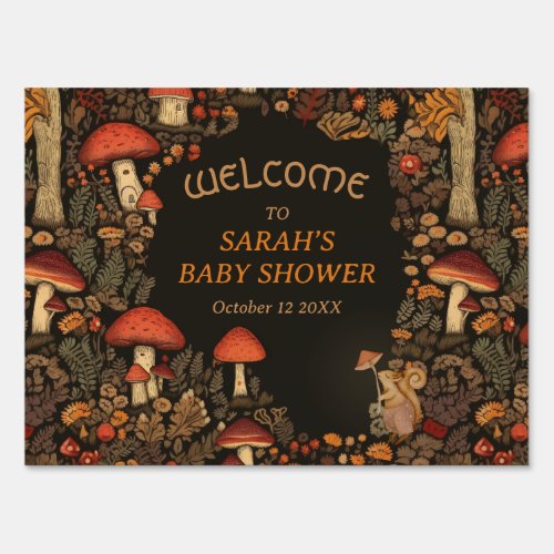 Mushroom Woodland Animal Forest Baby Shower Sign