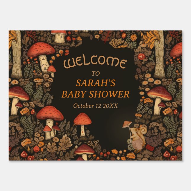 Mushroom Woodland Animal Forest Baby Shower Sign (Front)