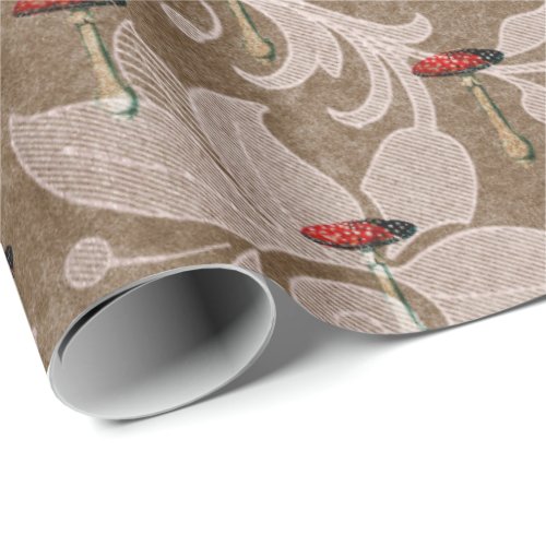 Mushroom Woodland Antique Bronze Floral Red Vintag Wrapping Paper