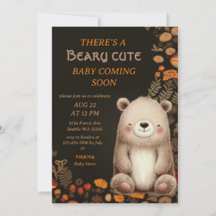 Mushroom Woodland Bear Cub Forest Baby Shower Invitation