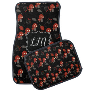 Mushroom Woodland Black Monogram Car Floor Mat