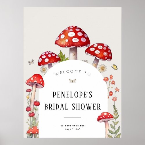 Mushroom Woodland Cottage Bridal Shower Welcome Poster