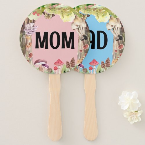 mushroom woodland forest Baby Shower Game Hand Fan