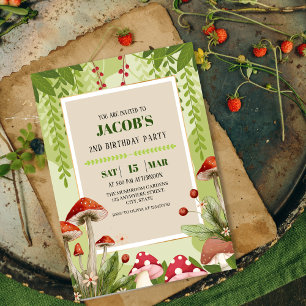 Mushroom woodland forest Boy 2nd Birthday Invitation