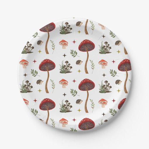 Mushroom Woodland Forest Fairy Pattern Cottagecore Paper Plates | Zazzle