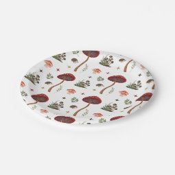 Mushroom Woodland Forest Fairy Pattern Cottagecore Paper Plates | Zazzle