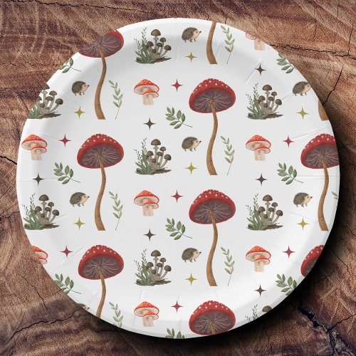 Mushroom Woodland Forest Fairy Pattern Cottagecore Paper Plates