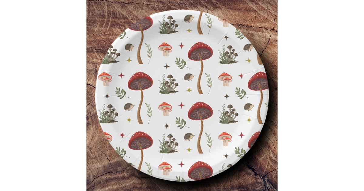 Mushroom Woodland Forest Fairy Pattern Cottagecore Paper Plates | Zazzle