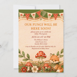 Mushroom Woodland Fox Boy Baby Shower Invitation