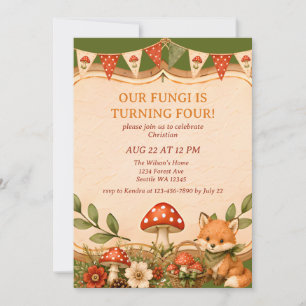 Mushroom Woodland Fox Boys Fourth Birthday Invitation