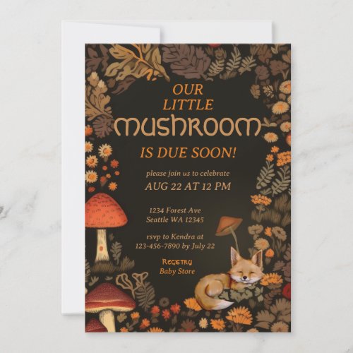 Mushroom Woodland Fox Forest Baby Shower Invitation