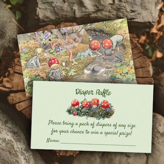 Mushroom Woodland Frog Baby Shower Diaper Raffle Enclosure Card (Creator Uploaded)