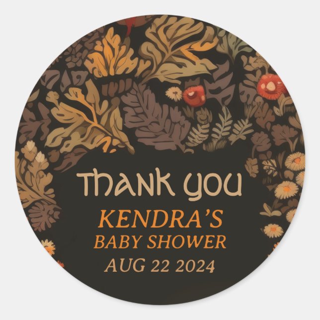 Mushroom Woodland Fungi Baby Shower Classic Round Sticker (Front)