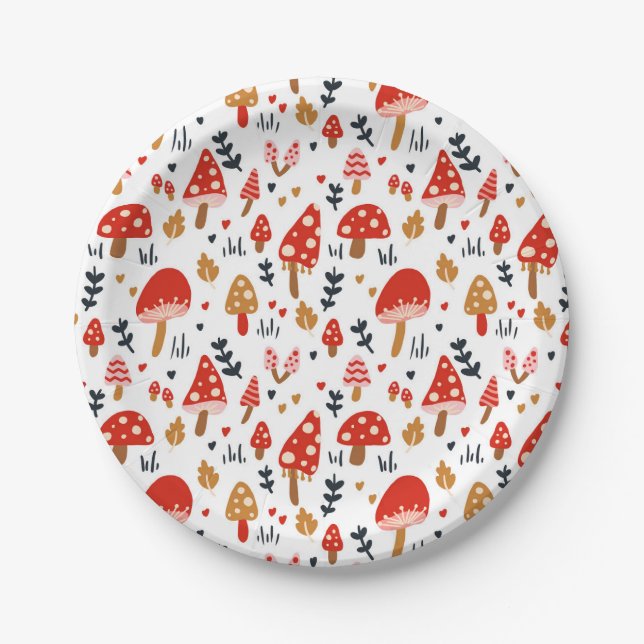 Mushroom Woodland Kathrin Legg Red Mushroom Party Paper Plates (Front)