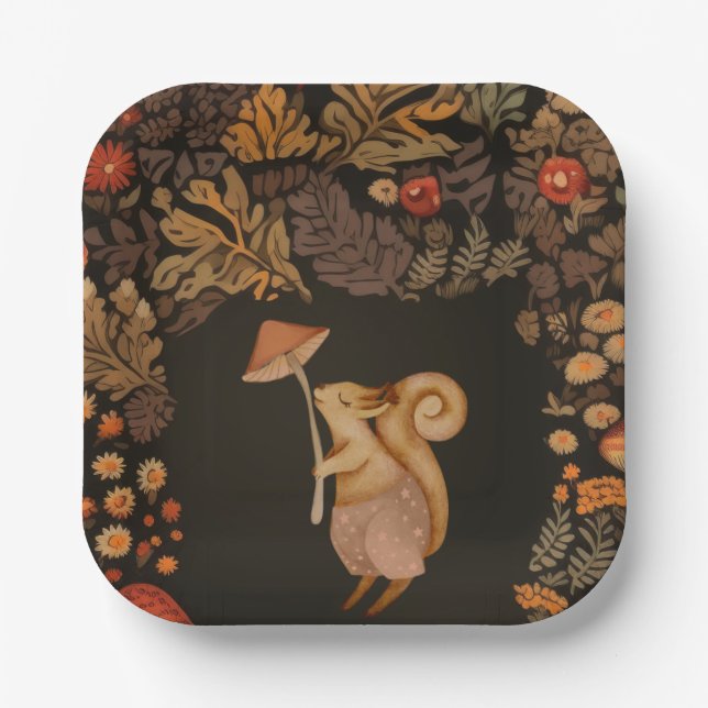 Mushroom Woodland Squirrel  Paper Plates (Front)