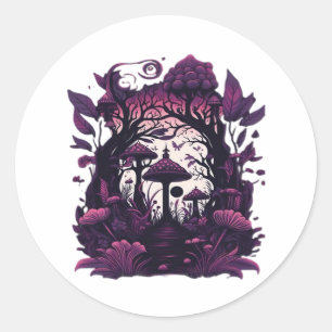 Mushroom Woods Whimsigoth Witchy Screenprint Desig Classic Round Sticker