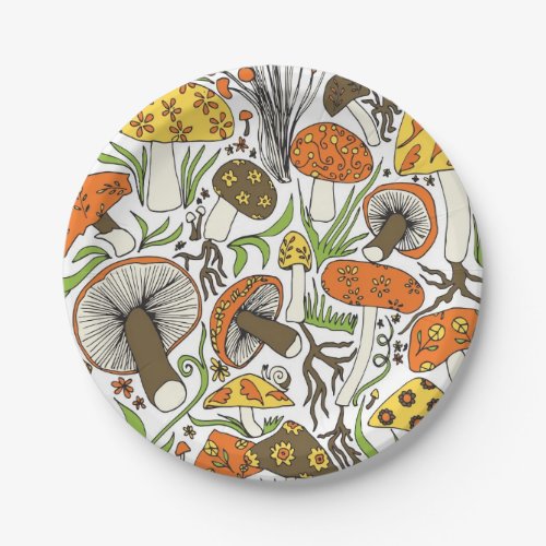 Mushrooms 1970s Style Paper Plates