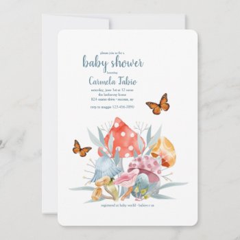 Mushrooms And Butterflies Baby Shower Invitation by CottonLamb at Zazzle
