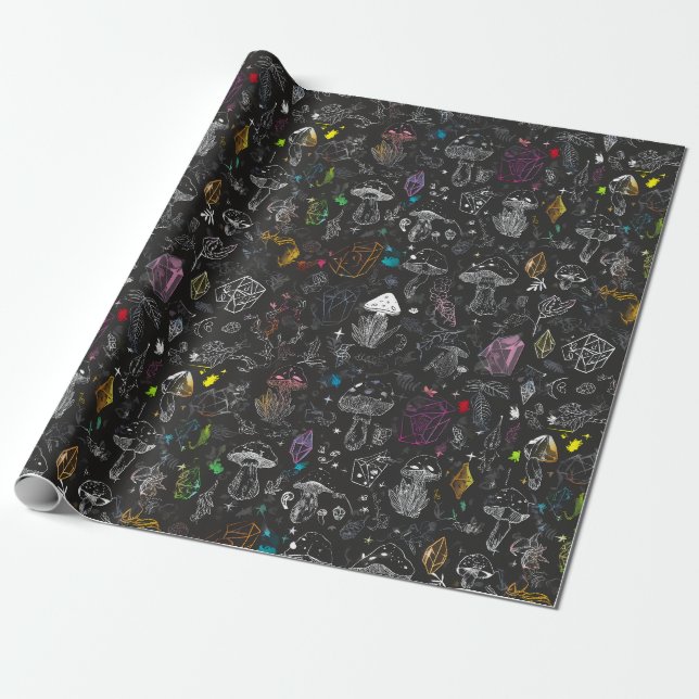 Mushrooms and Crystals Wrapping Paper (Unrolled)