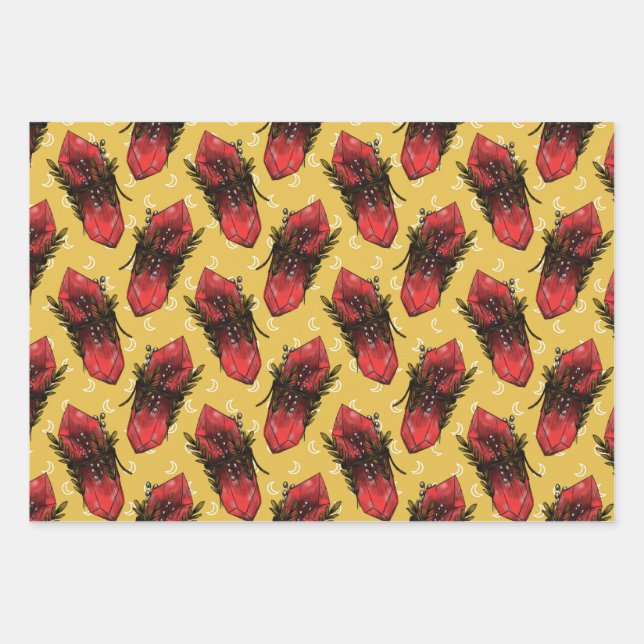 Mushrooms and Crystals Wrapping Paper Sheets (Front)