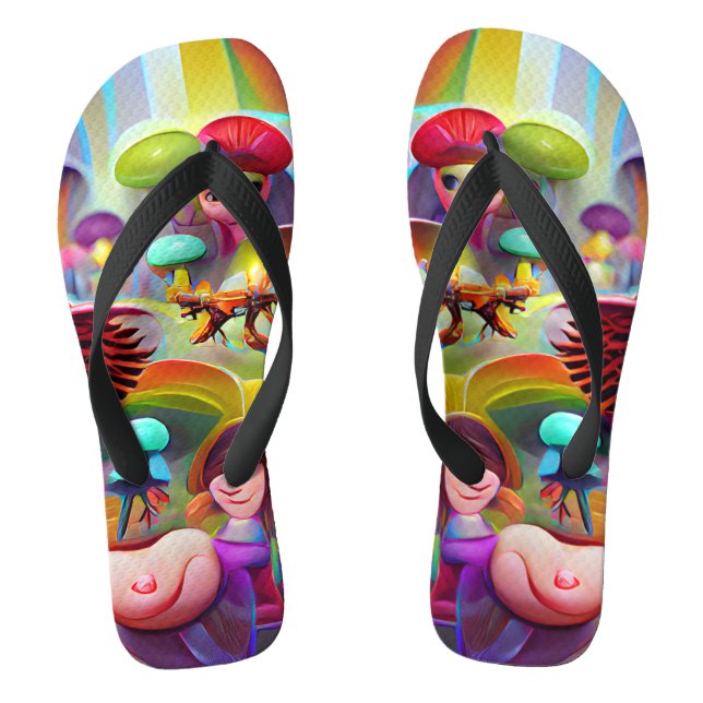 Mushrooms and Faeries Custom Created Flip Flops (Footbed)