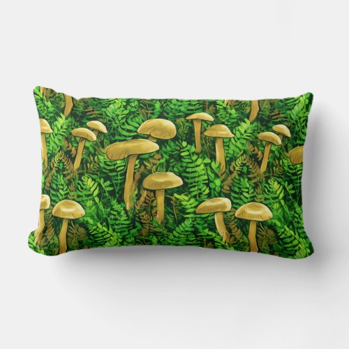 Mushrooms and Ferns on the Forest Floor  Lumbar Pillow