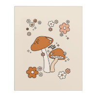 Mushrooms And Flowers Earth Tones Beige Retro 70s