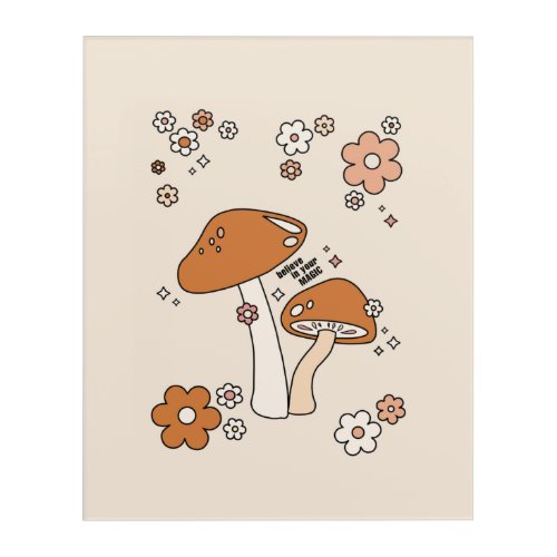 Mushrooms And Flowers Earth Tones Beige Retro 70s Acrylic Print