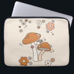 Mushrooms And Flowers Earth Tones Beige Retro 70s Laptop Sleeve<br><div class="desc">Mushrooms illustration in beige and earth tones - inspirational quote “Believe in Your Magic”.</div>