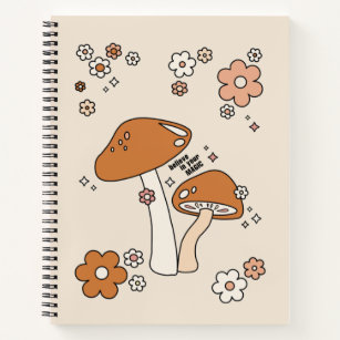 Mushrooms And Flowers Earth Tones Beige Retro 70s Notebook